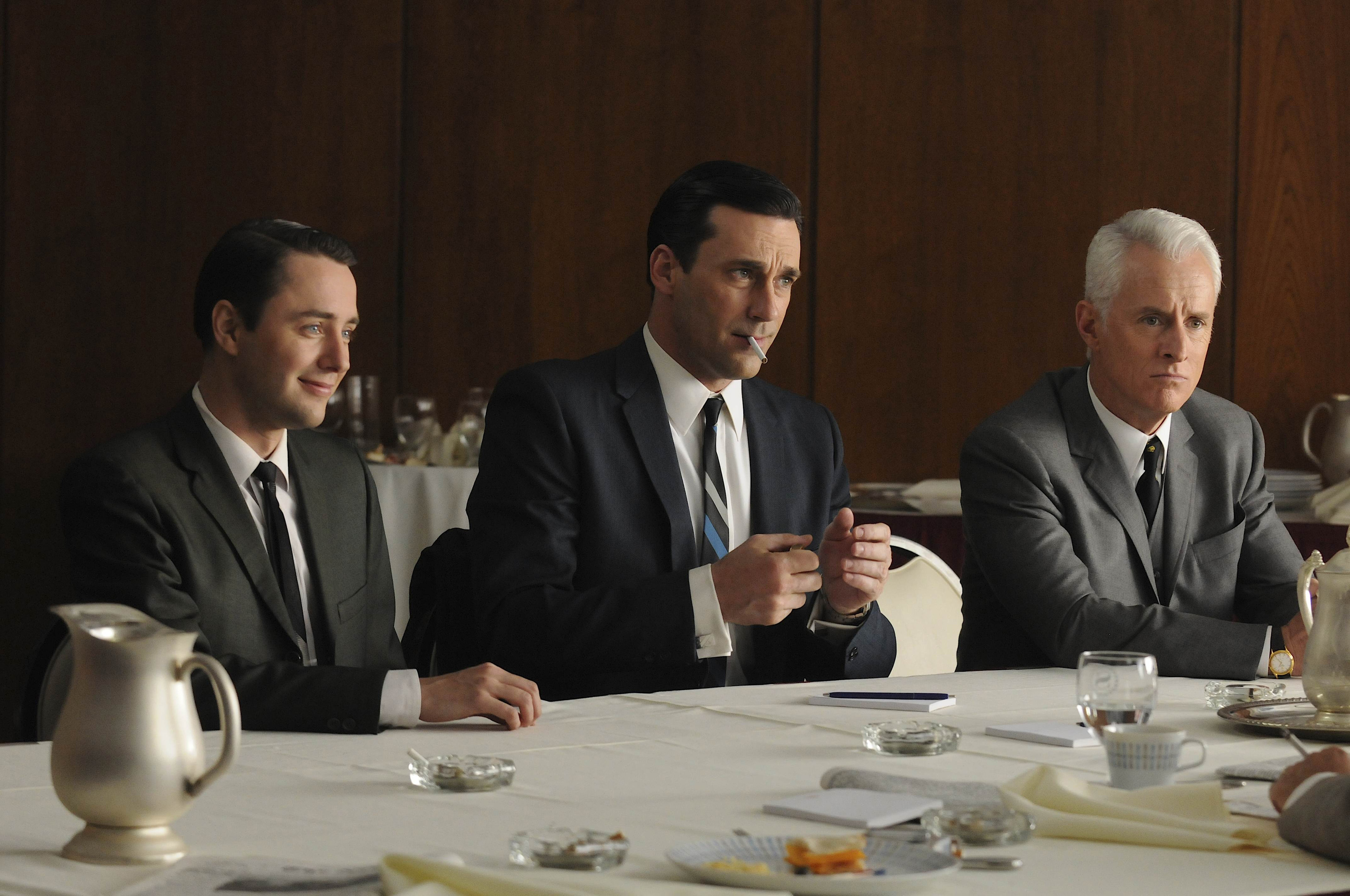 Jon hamm, john slattery and vincent kartheiser in Mad Men season 7