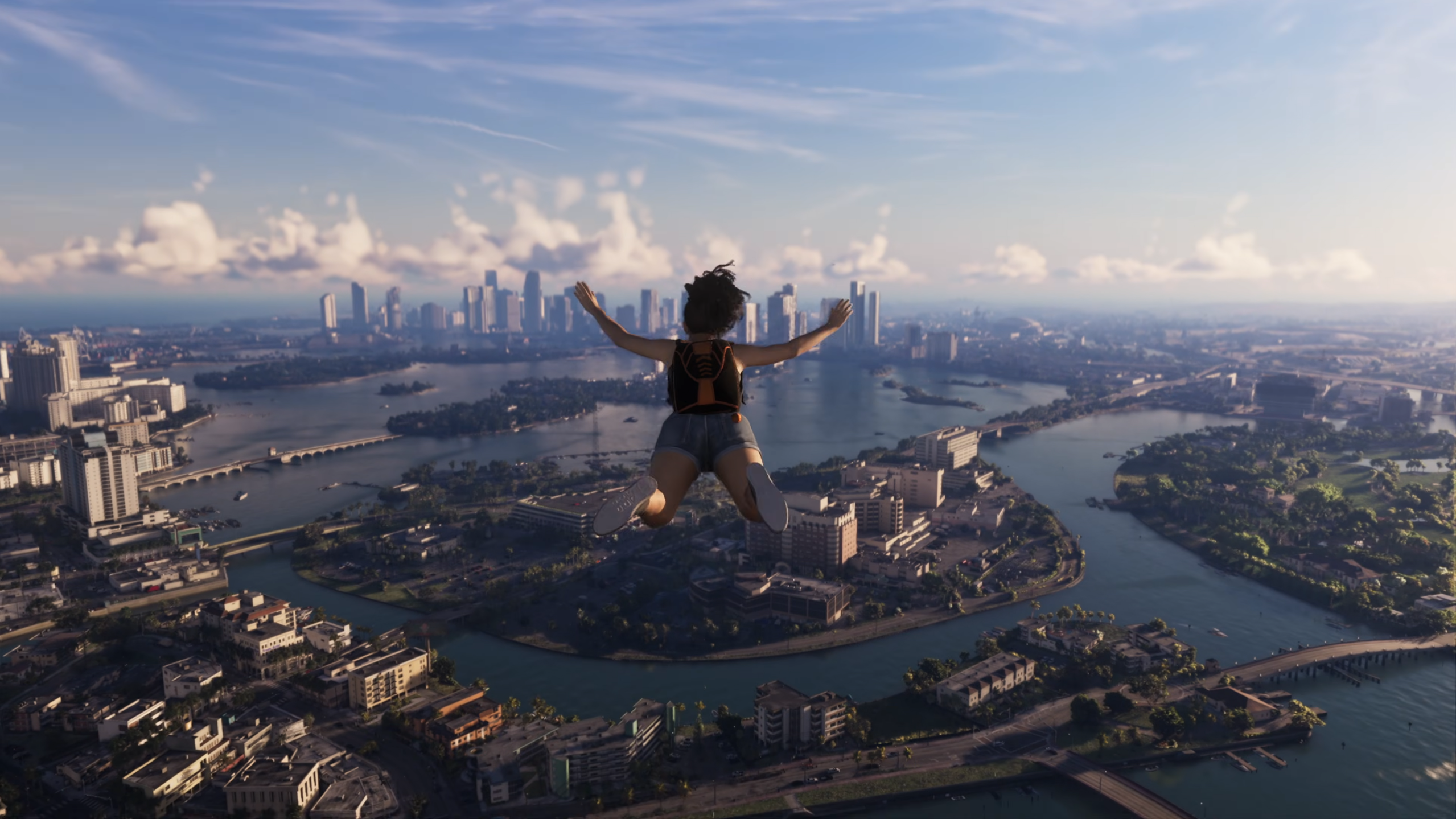 GTA 6's Lucia base jumping off a building