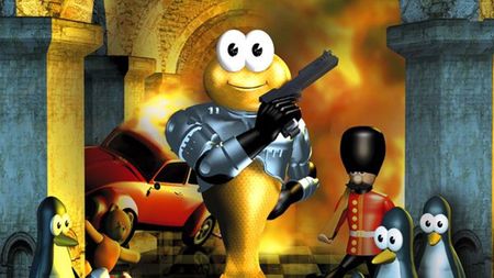 An armored fish with a pistol, some penguins, and a toy soldier