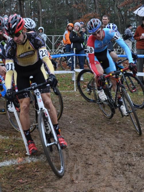 Saturday's winner Brian Matter (RACC p/b Geargrinder), left, off to a great start on Sunday.