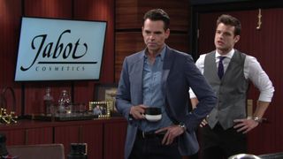 Jason Thompson and Michael Mealor as Billy and Kyle in the Jabot Offices in The Young and the Restless