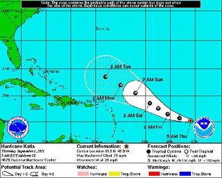 The 5-day projected path of Hurricane Katia as of the morning of Sept. 1.