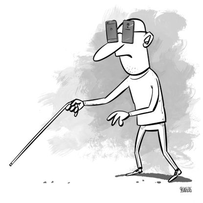 Editorial cartoon iPhone Blind
