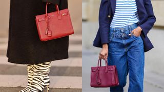 two street style shots of the ysl sac du jour bag