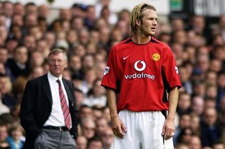 Sir Alex Ferguson and David Beckham pictured during a Manchester United game against Tottenham in April 2003.