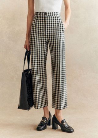 Martin Crop Trousers - Black/ Ecru Gingham - Organic Cotton - Sézane