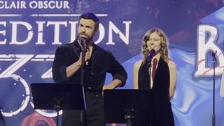 Ben Starr and Jennifer English being clowned upon Jimbo-style at Austin Wintory's third annual GDC concert in 2026.