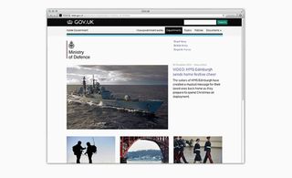 Screenshot of a page from the gov.uk website , landing on the ministry of defence page