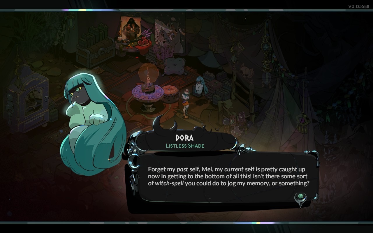 Hade 2 early access screenshot of Dora&#039;s personal quest dialogue