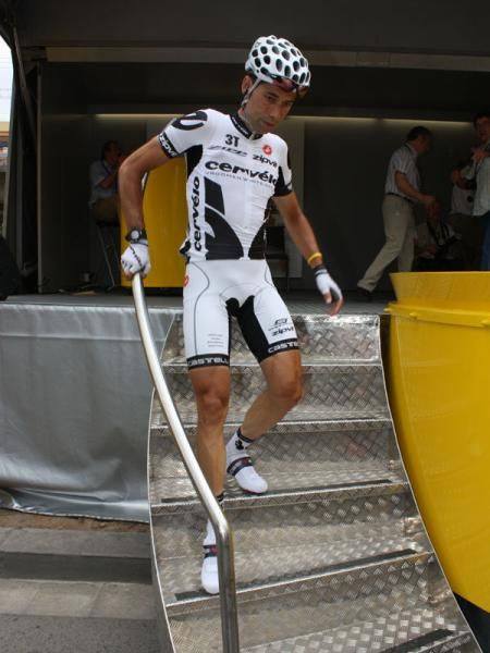 Riders had to navigate this treacherous looking set of diamond plate stairs to sign in for the day.