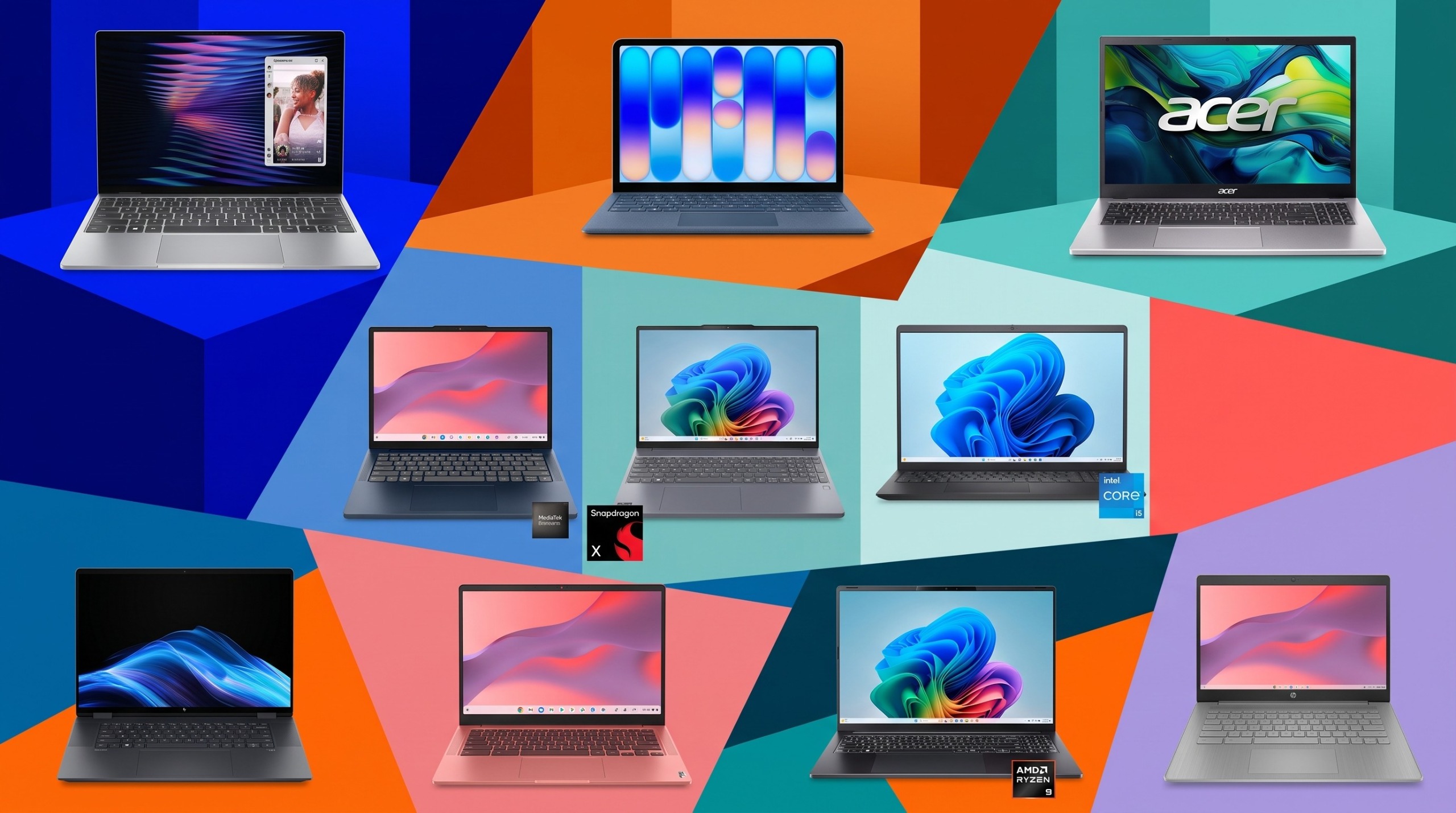 A collage of laptop deals from this year's Labor Day sales, including options from Dell, HP, Apple, Acer, Lenovo, and more.