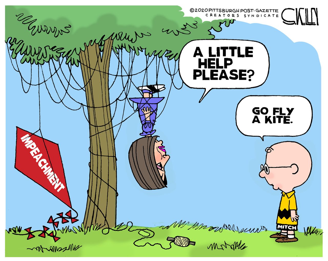 Political Cartoon U.S. Trump impeachment senate Pelosi McConnell Peanuts