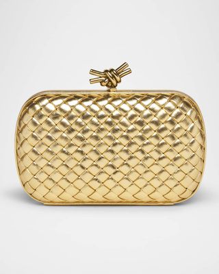 Knot Padded Metallic Leather Clutch Bag