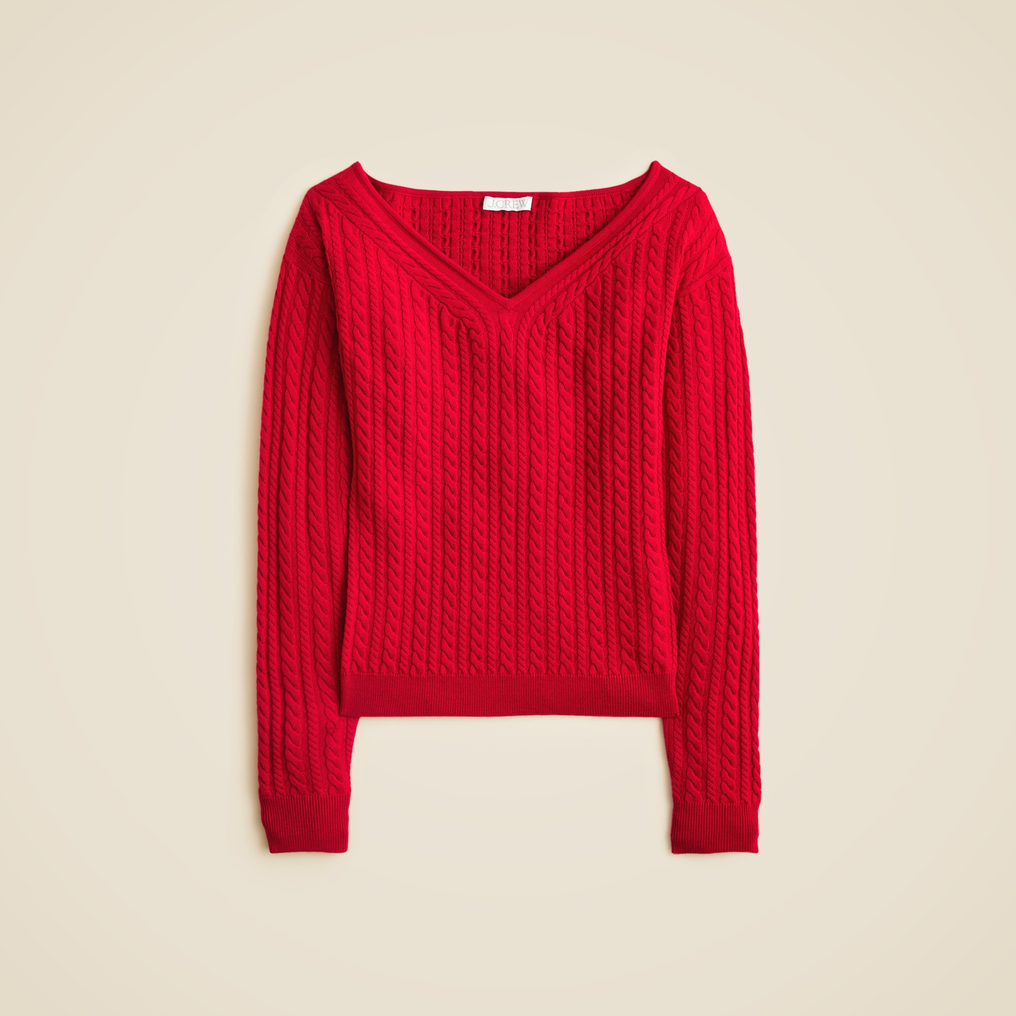 Cable-Knit Wide V-Neck Sweater in Merino Wool