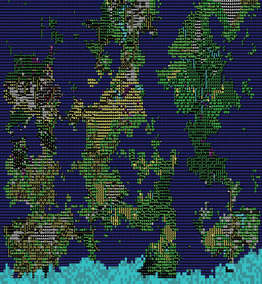 A world map from Dwarf Fortress.