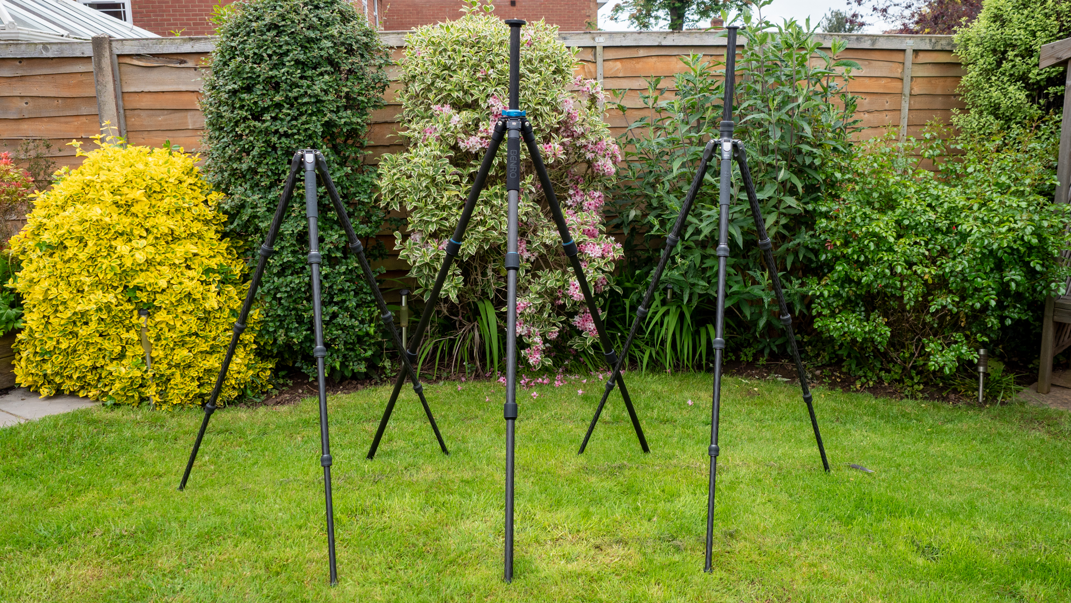 Benro Mach3, Benro Rhino and Benro Tortoise tripods with extended central columns