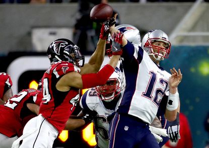 Tom Brady of the New England Patriots throws the ball during Super Bow LI.