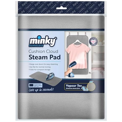Minky Cushion Cloud Steam Pad, Garment Steamer Heat Mat for Clothes, Vertical Hanging Over Door Pad for Hand Held Steamer, Compact &amp;amp; Portable, Grey, 100 X 60 Cm