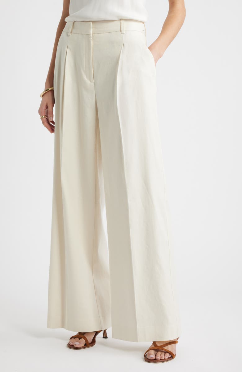 Pleated Linen Blend Wide Leg Pants