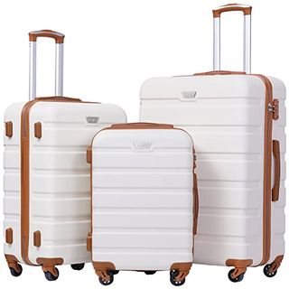 Coolife Koffer-Set mit 3 Teilen, leichter Hartschalen-Rollkoffer mit TSA-Schloss (Aprikosenweiß, 3er-Set (20 Zoll, 24 Zoll, 28 Zoll))