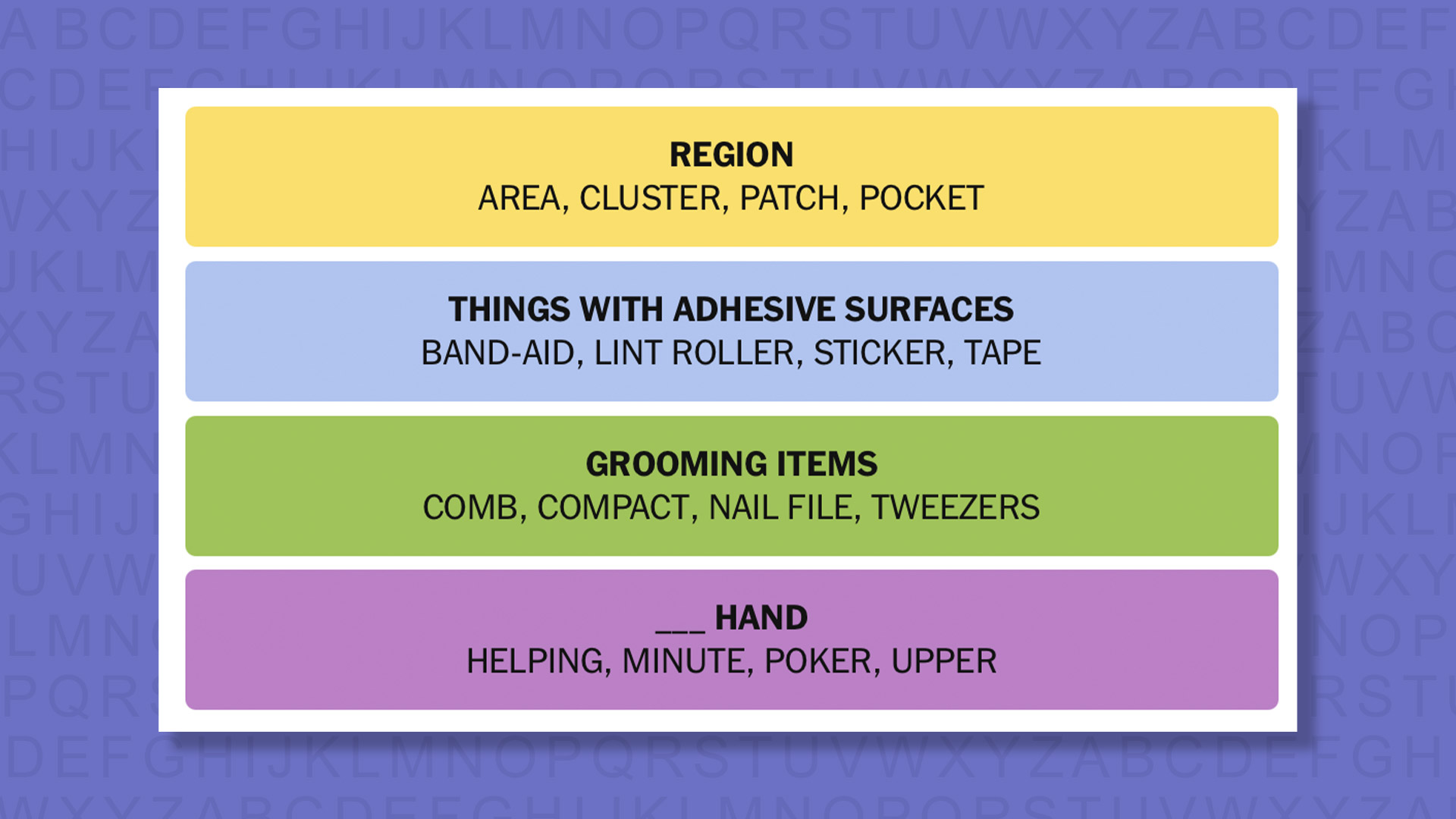 NYT Connections answers for game 964 on a purple background