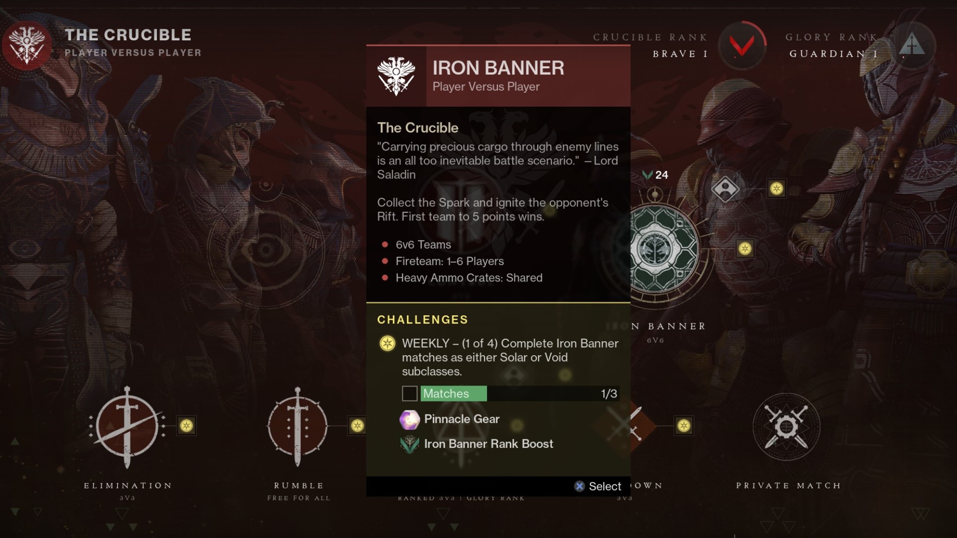 Destiny 2 Iron Banner daily challenge listed