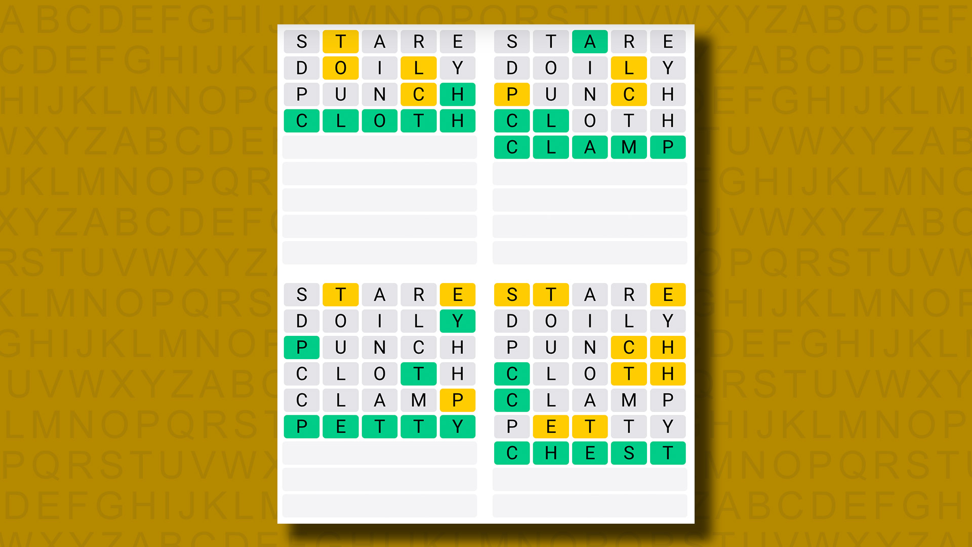 Quordle Daily Sequence answers for game 1035 on a yellow background