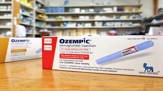 Boxes of ozempic on the counter at a pharmacy