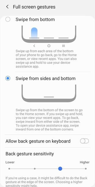 Samsung One UI 2 gesture settings