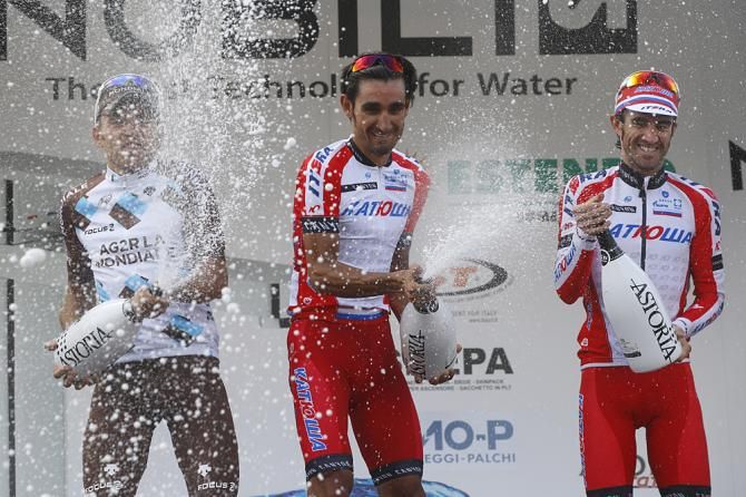 The 2014 Milano-Torino podium: Nocentini, Caruso and Moreno