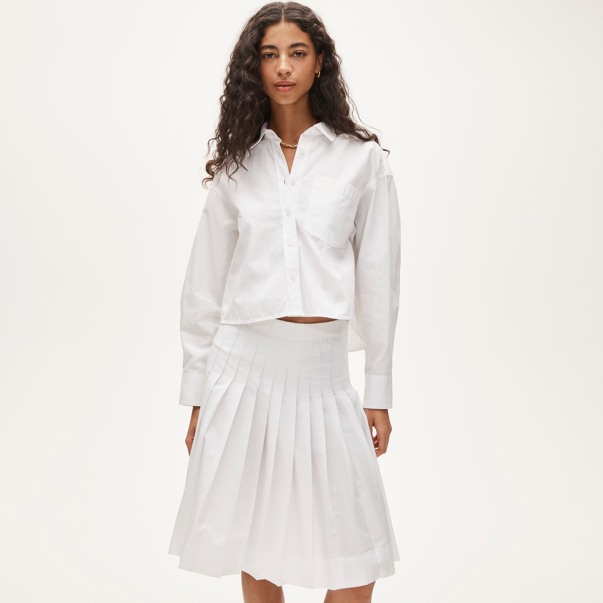 &Eacute;tienne Cropped Button-Up Shirt in Cotton Poplin