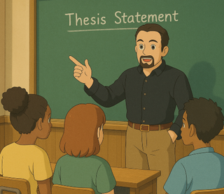 An illustration of the author teaching an imaginary college class after giving OpenAI his headshot.