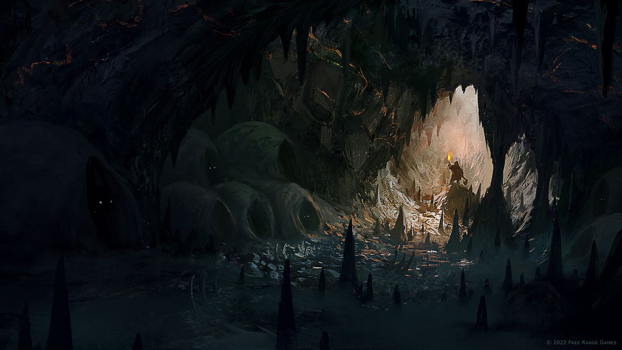 Concept art for Return to Moria showing caverns