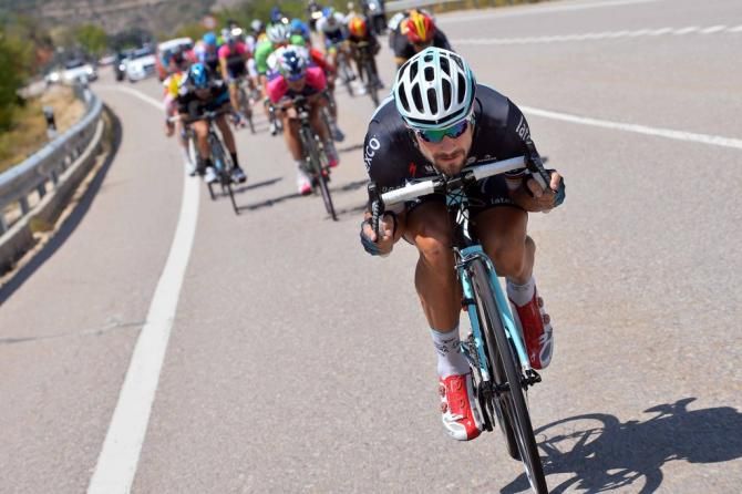Tom Boonen (Omega Pharma-Quick Step) tucked up on the descent