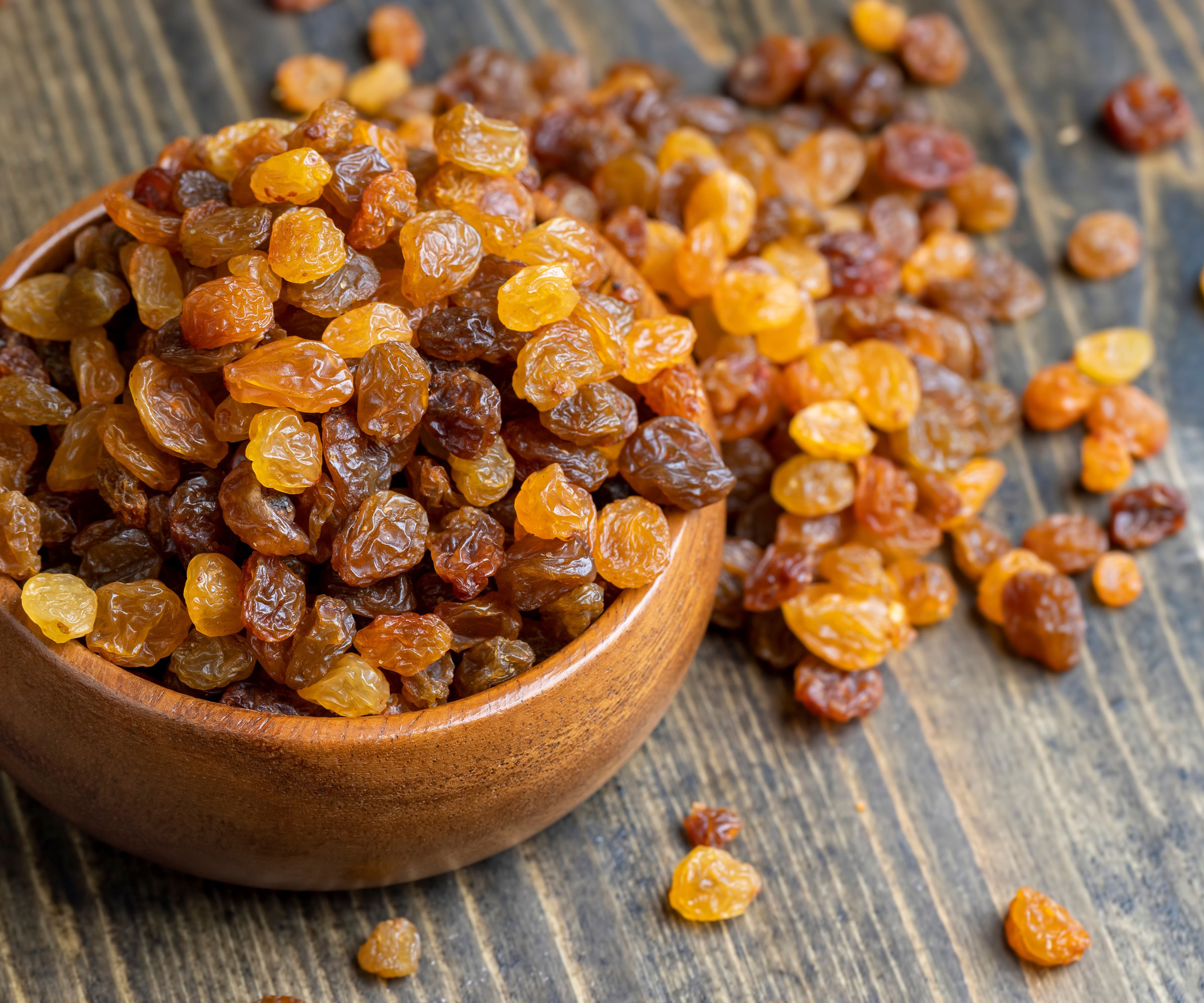 dish of golden raisins on kitchen table