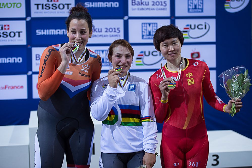 Kristina Vogel (Germany) wins the women's individual sprint world title