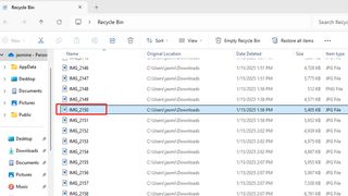 screenshot showing the Recycle Bin interface in Windows 11
