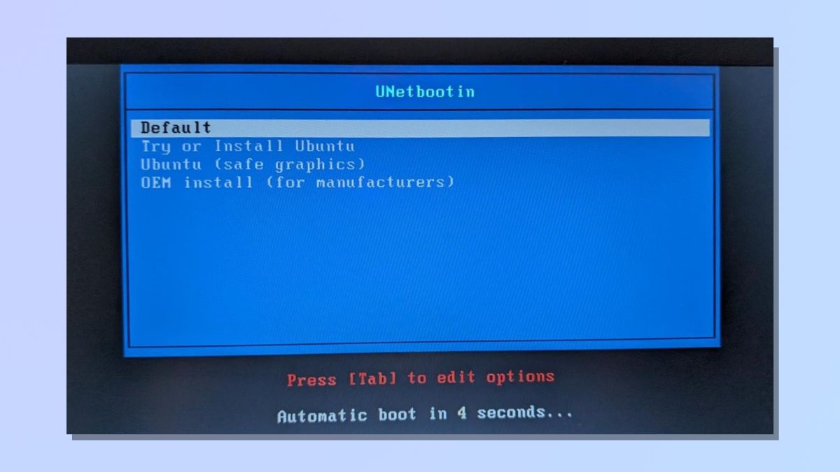 Снимок экрана, показывающий меню установки UNetbootin.