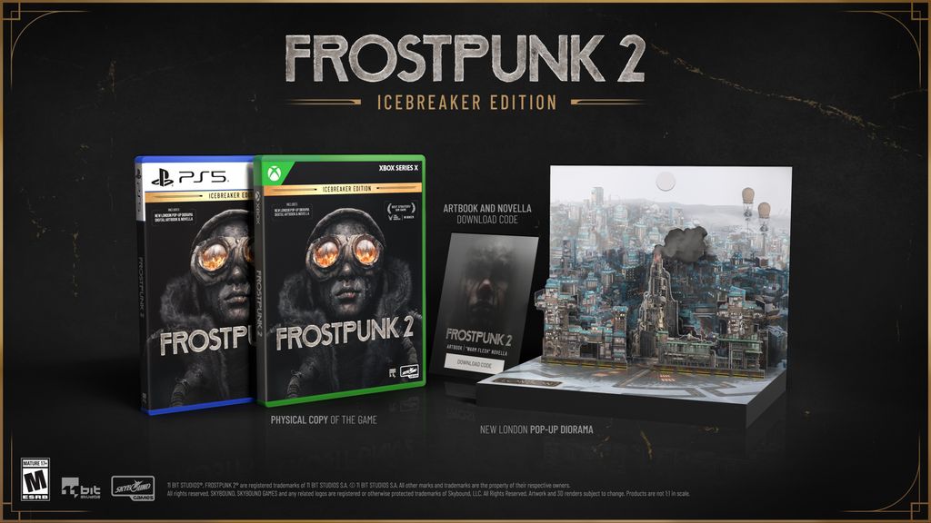 Frostpunk 2 Icebreaker edition, with a game case and diorama