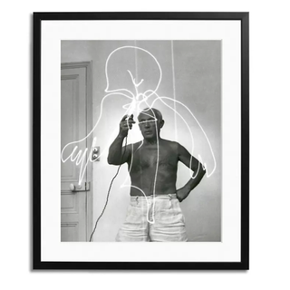 black and white wall art photo of picasso
