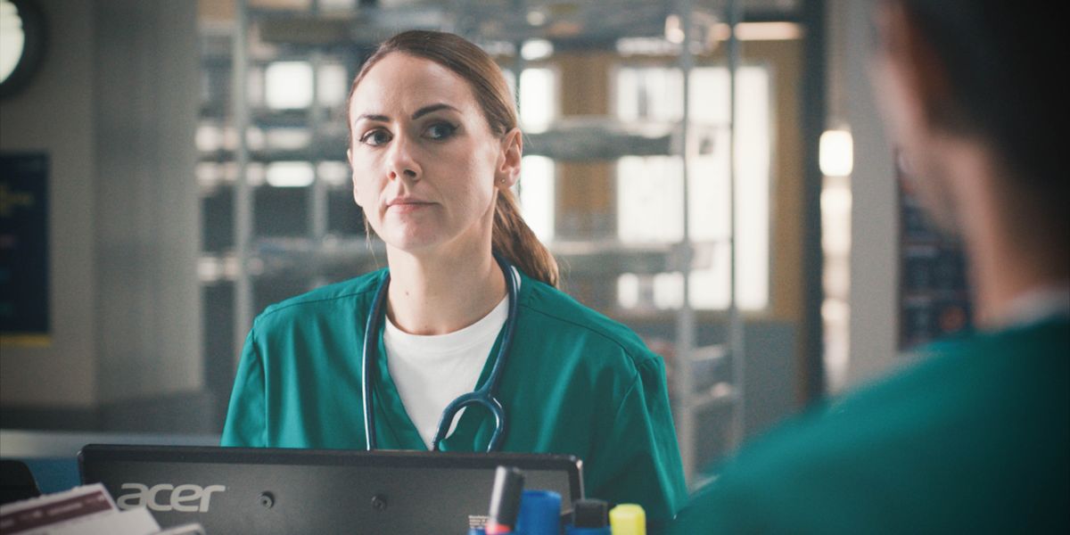 Elinor Lawless as Stevie Nash in Casualty.