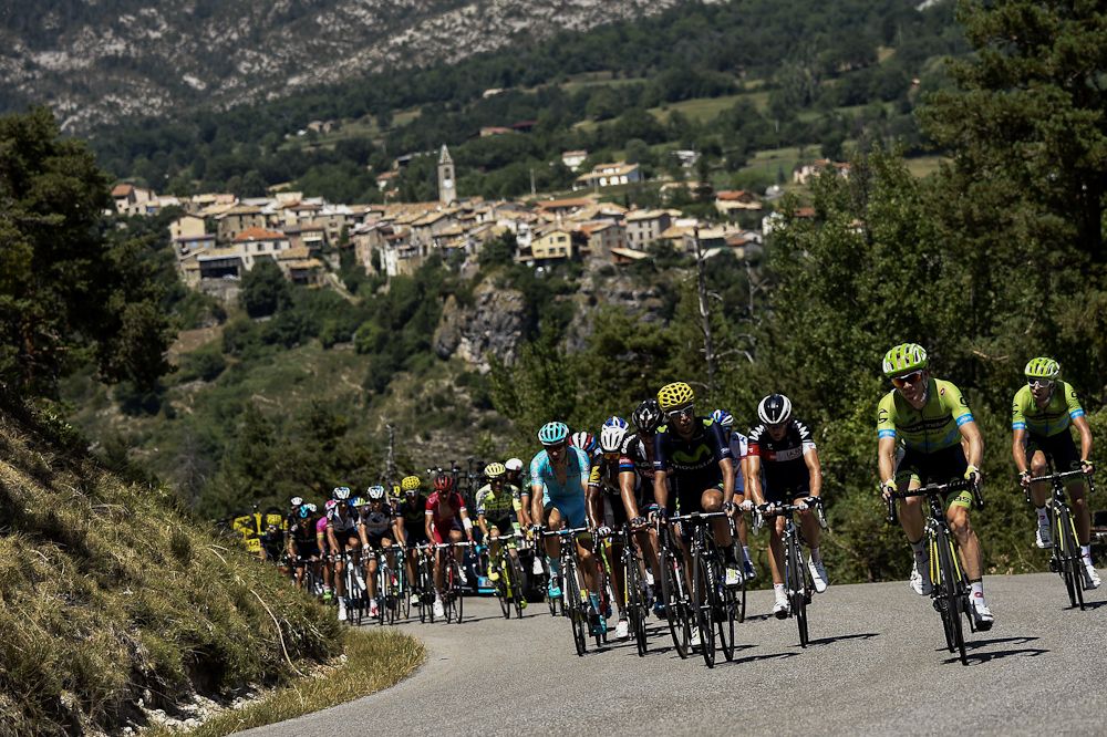 Andrew Talansky rides away from the peloton during stage 17.