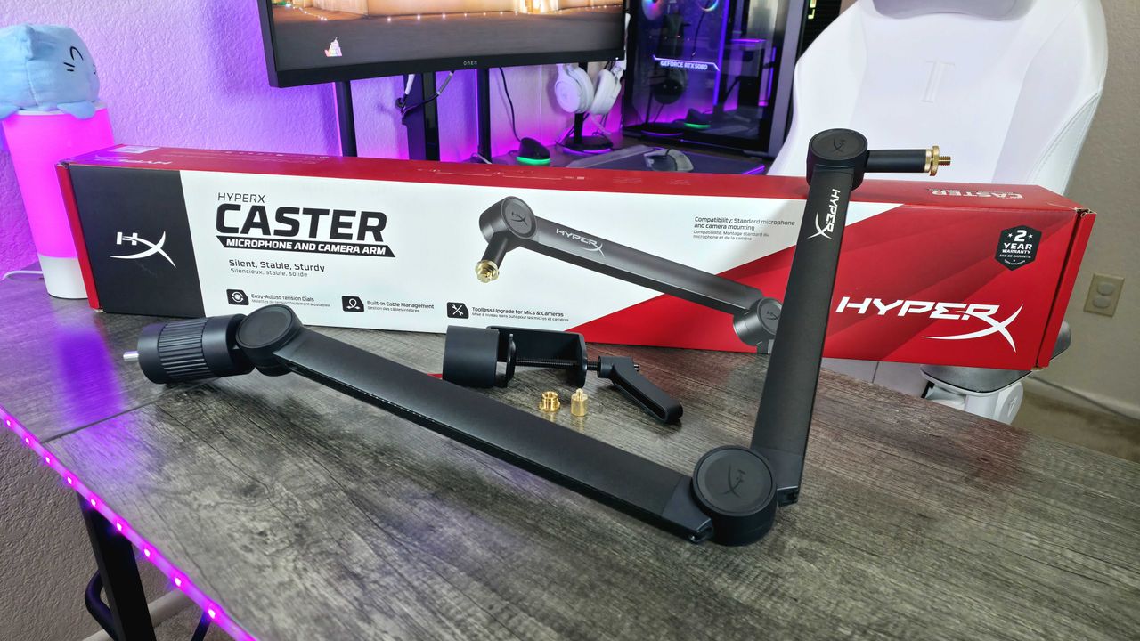 Image of the HyperX Caster microphone and camera boom arm.