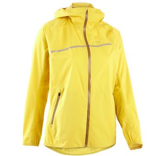 Decathlon waterproof running jacket in bright yellow