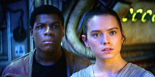 Finn and Rey in Star Wars: The Force Awakens