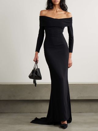 Lyla Off-The-Shoulder Crepe Gown