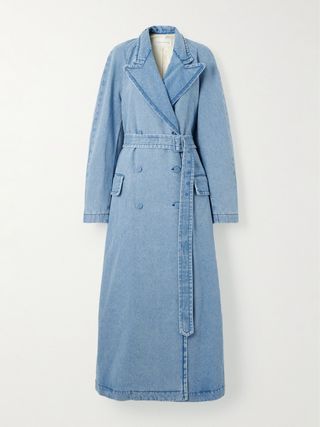 Double-Breasted Belted Denim Coat