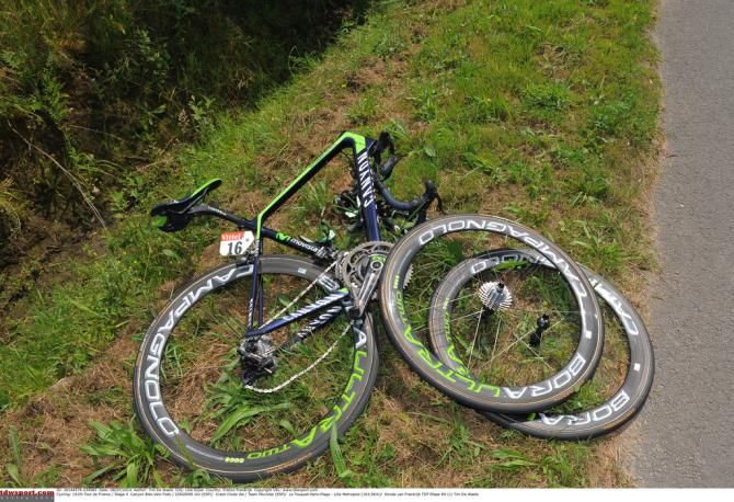 The remnants of Jon Izagirre's bike after the crash