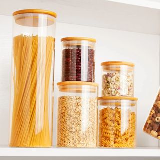 7 PACK Glass Food Storage Jar With Bamboo Lids