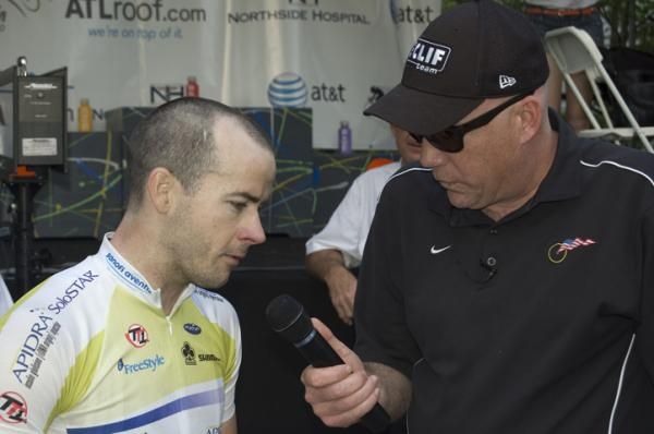 Race winner Ken Hanson (Team Type 1) is interviewed after the race.